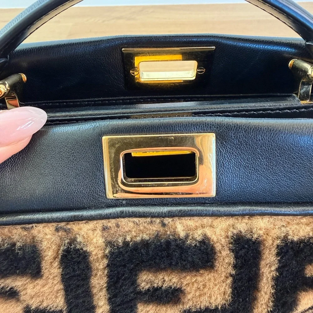 Fendi Brown & Black Faux Fur Mini Peekaboo Bag with Gold Hardware - Picture 5 of 8